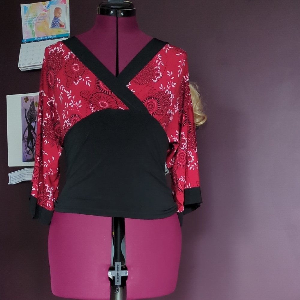 Elegant Red and Black Women's Top